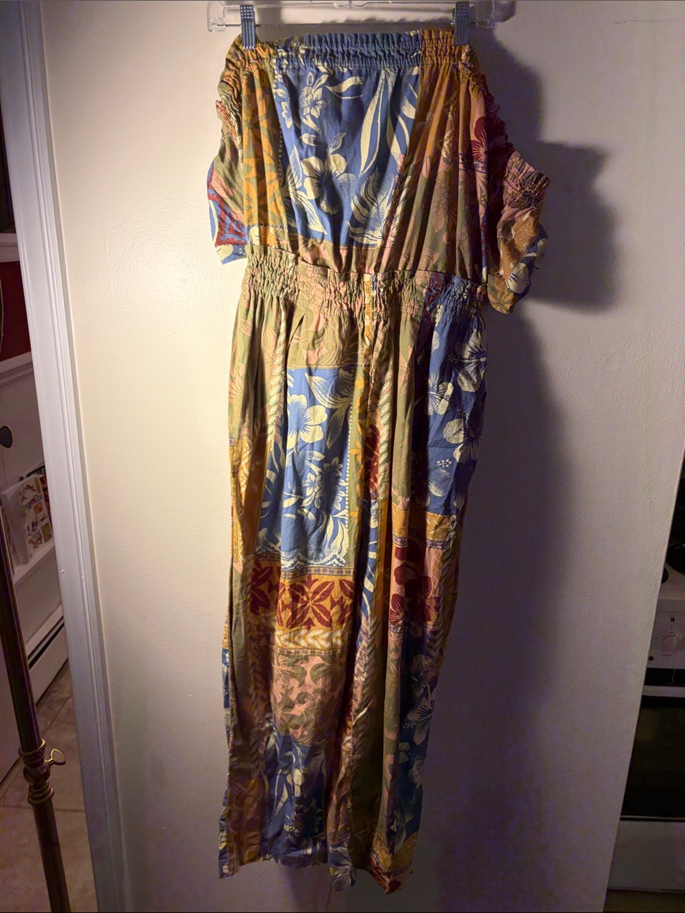 Free People Multicolor Floral Patchwork Off-Shoulder Jumpsuit